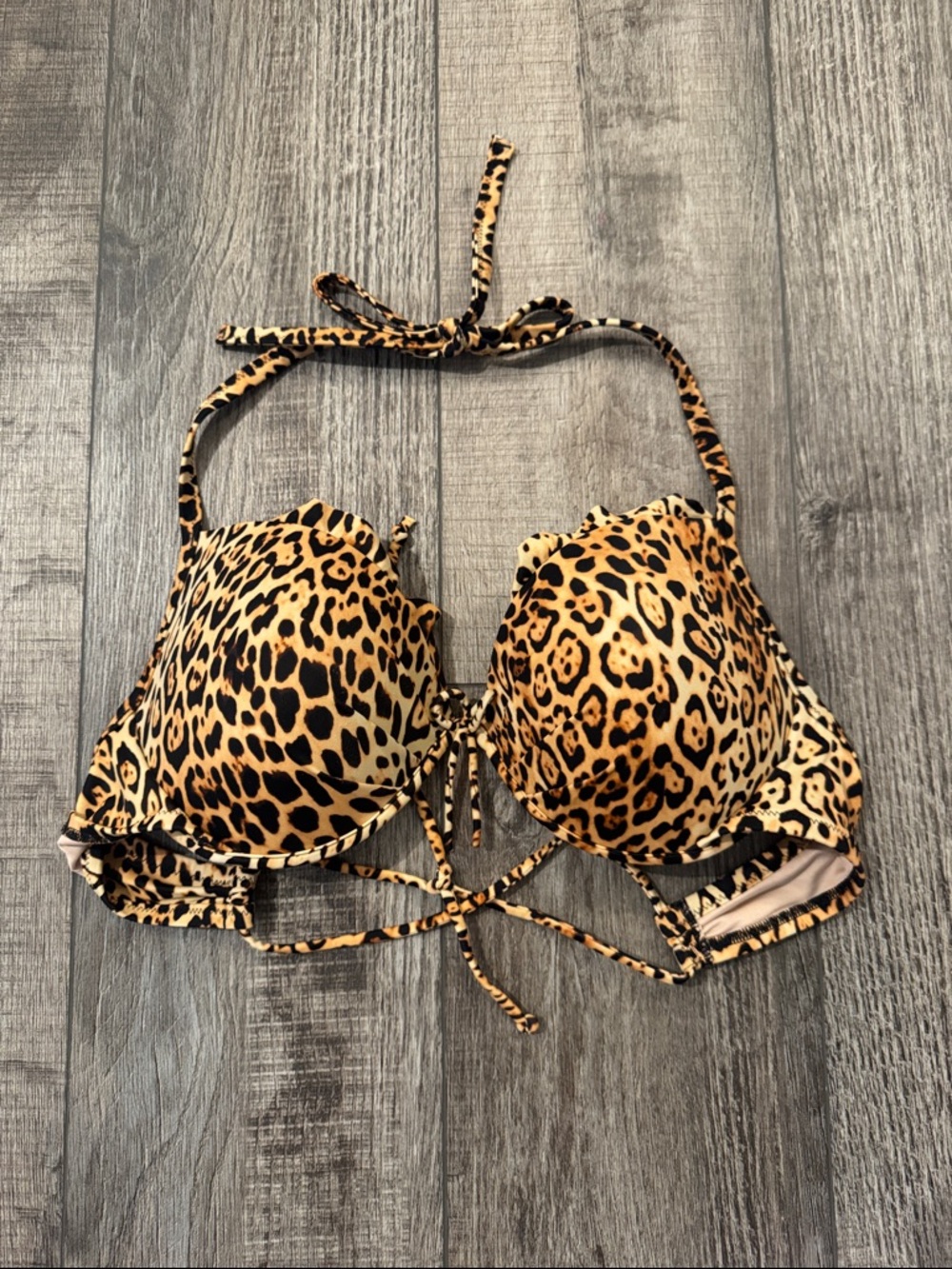 Victoria's Secret Leopard Print Push-Up Bikini Top - Tan, Black
